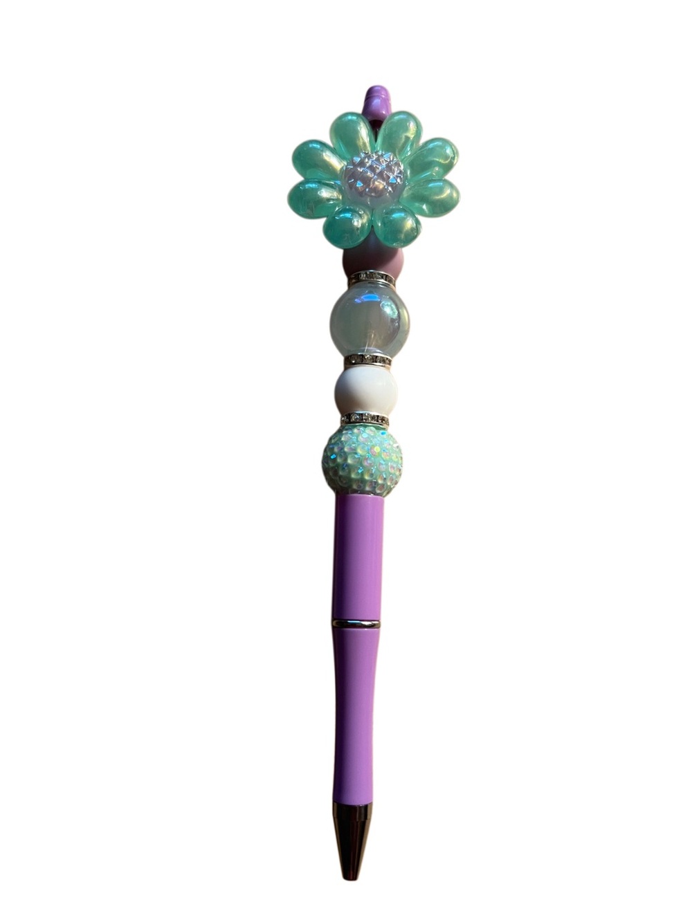 Purple Beaded Flower Handmade Pen